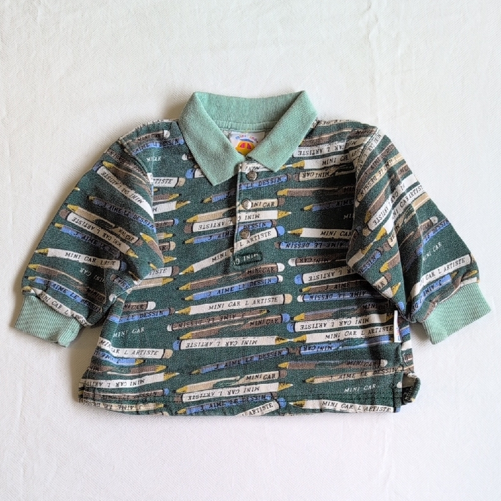 vintage 90s mini car collared polo sweatshirt all over pencil print 1T